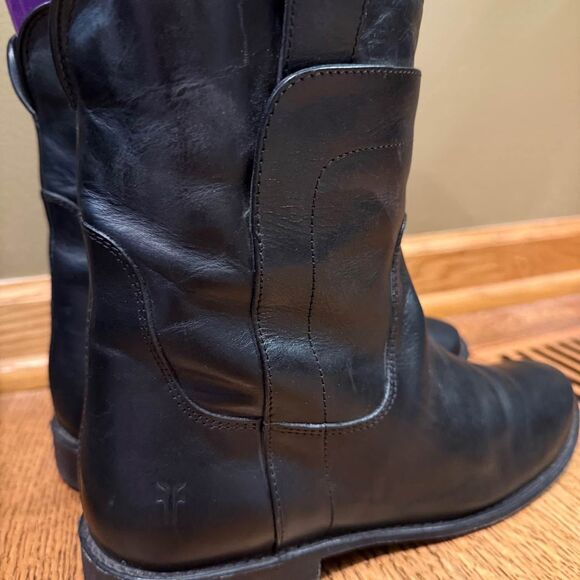 FRYE Paige Short Black Leather Riding Boots Size 7 - Picture 2 of 10